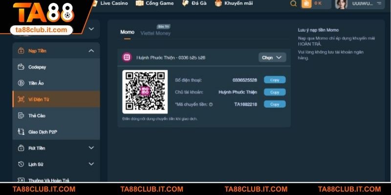 Điều quan trọng tân binh cần lưu ý khi nạp tiền TA88